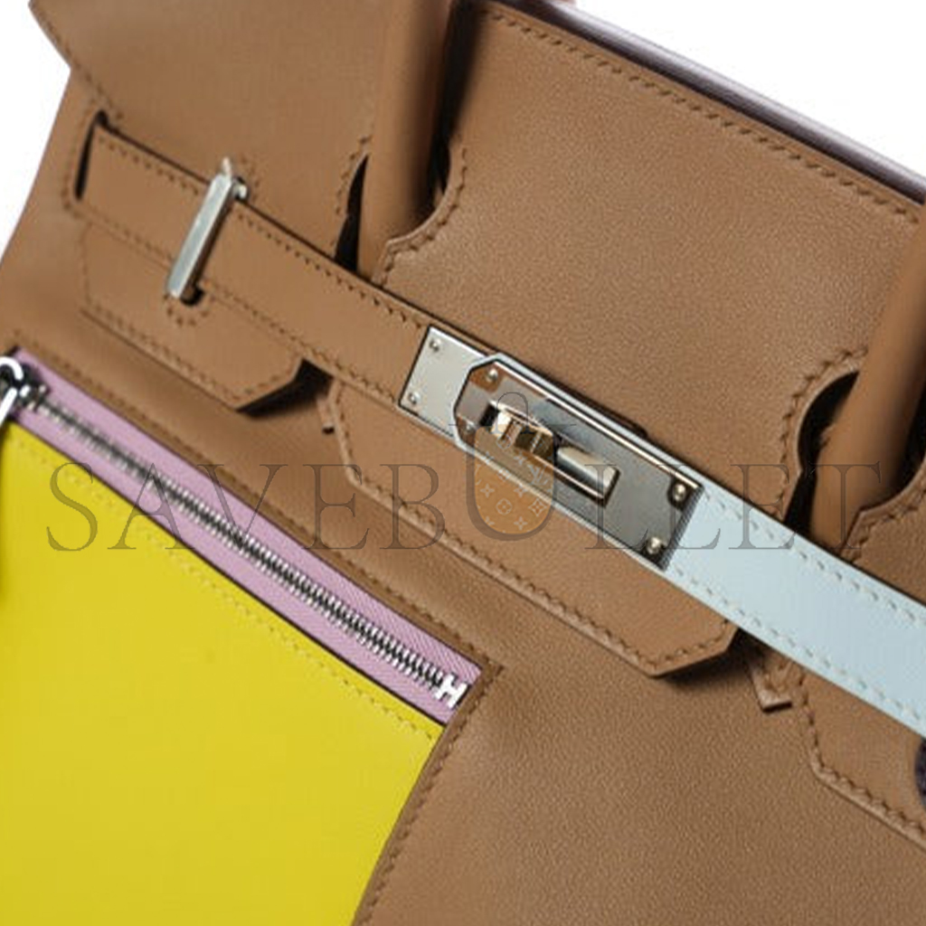 H**mes master birkin colormatic 30 swift leather chailimeblue brumecassis silver buckle bag msbk3515001 (30*22*16cm)